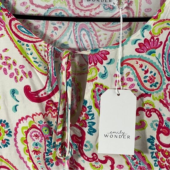 NWT Emily Wonder Womens Colorful Paisley Print Blouse 0191 - Picture 6 of 9
